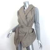 Brunello Cucinelli Mixed Media Hooded Belted Jacket Taupe/Gray Size 38
