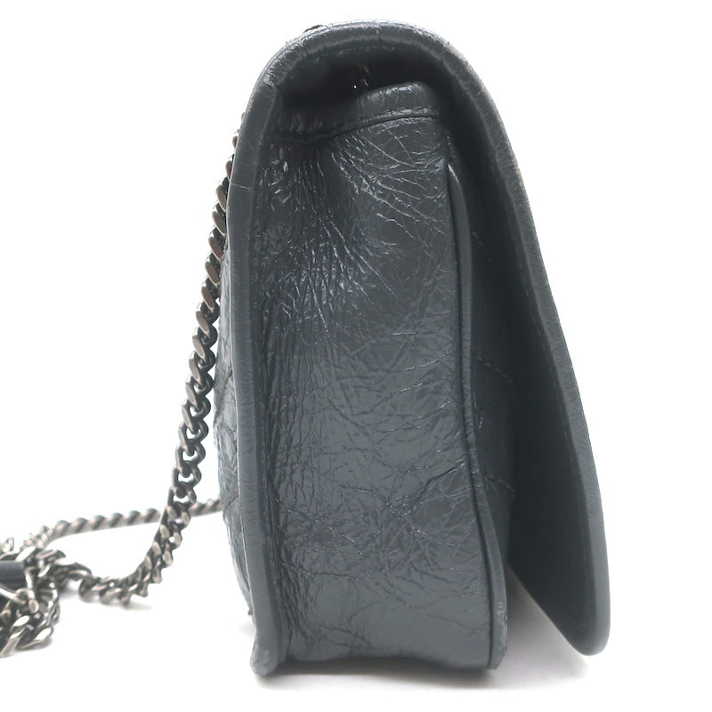 Saint Laurent Niki Wallet on Chain Dark Gray Matelasse Leather Mini Crossbody