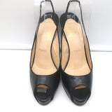 Christian Louboutin No Prive Peep Toe Slingback Pumps Black Leather Size 38.5