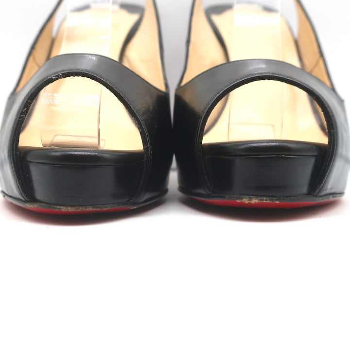Christian Louboutin No Prive Peep Toe Slingback Pumps Black Leather Size 38.5