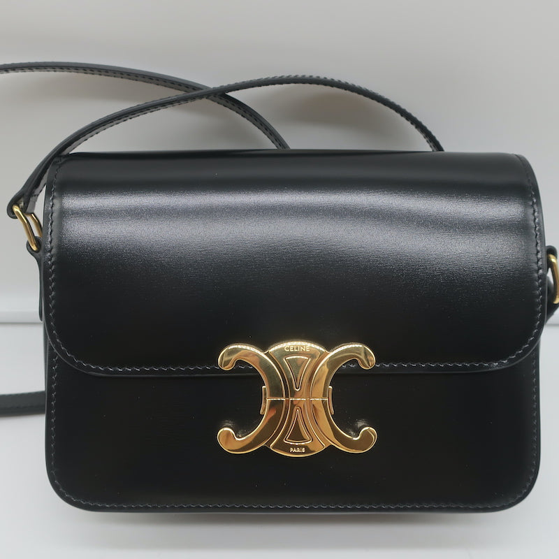 Celine Teen Triomphe Bag Black Shiny Calfskin Leather Crossbody NEW