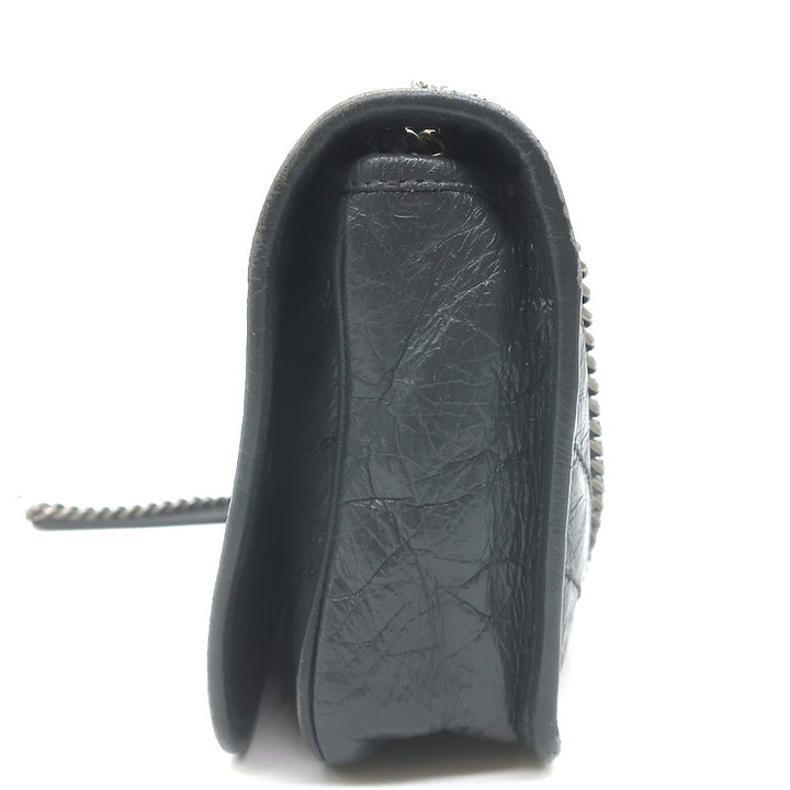 Saint Laurent Niki Wallet on Chain Dark Gray Matelasse Leather Mini Crossbody