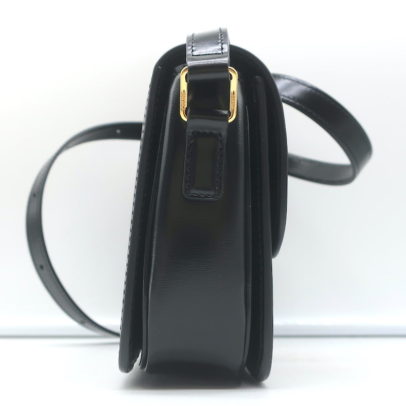Celine Teen Triomphe Bag Black Shiny Calfskin Leather Crossbody NEW