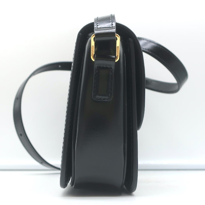 Celine Teen Triomphe Bag Black Shiny Calfskin Leather Crossbody NEW