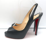 Christian Louboutin No Prive Peep Toe Slingback Pumps Black Leather Size 38.5