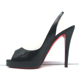 Christian Louboutin No Prive Peep Toe Slingback Pumps Black Leather Size 38.5