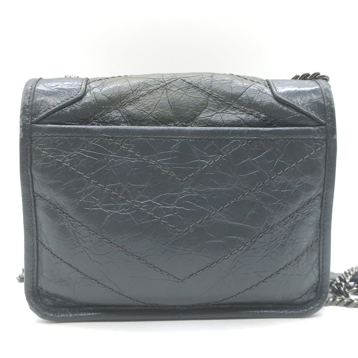 Saint Laurent Niki Wallet on Chain Dark Gray Matelasse Leather Mini Crossbody