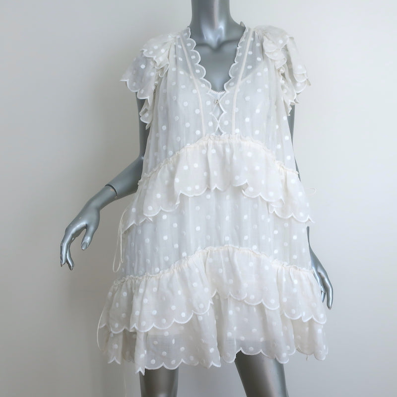 Zimmermann Ruffled Mini Dress Mae White Polka Dot Embroidered Ramie Size 1 Zimmermann Ruffled Mini Dress Mae White Polka Dot Embroidered Ramie Size 1