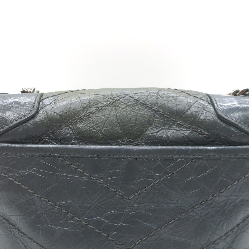 Saint Laurent Niki Wallet on Chain Dark Gray Matelasse Leather Mini Crossbody