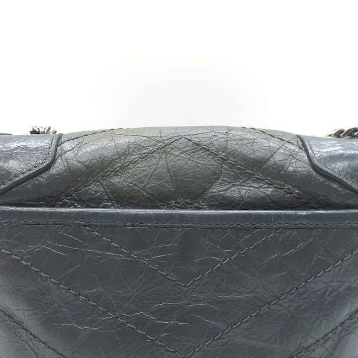 Saint Laurent Niki Wallet on Chain Dark Gray Matelasse Leather Mini Crossbody