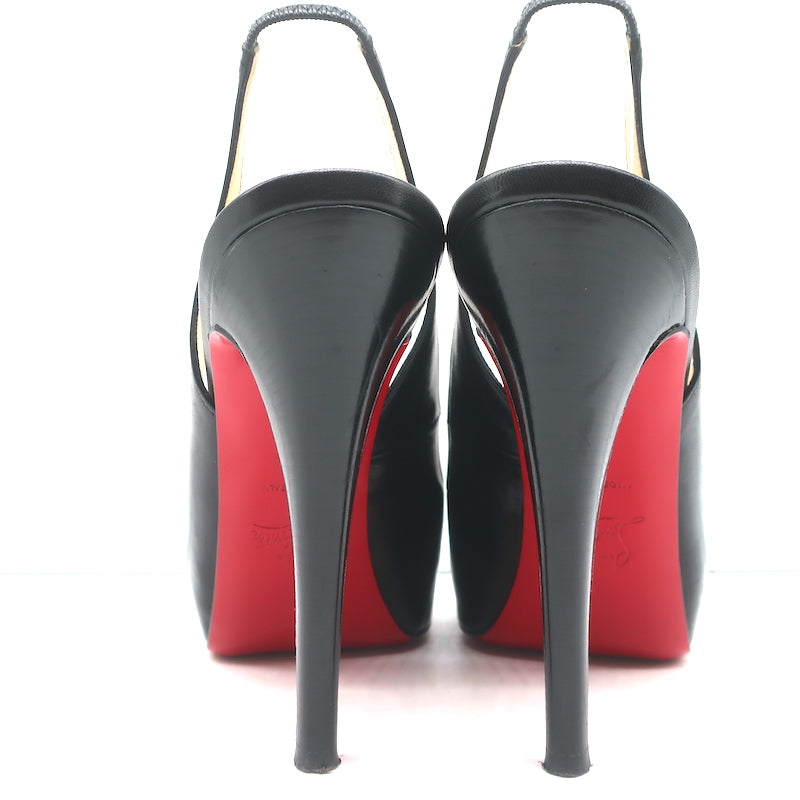 Christian Louboutin No Prive Peep Toe Slingback Pumps Black Leather Size 38.5