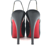 Christian Louboutin No Prive Peep Toe Slingback Pumps Black Leather Size 38.5