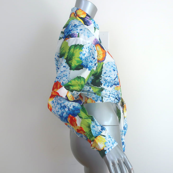 Dolce &amp; Gabbana Cropped Tie-Front Shirt Hydrangea Print Cotton Size 42