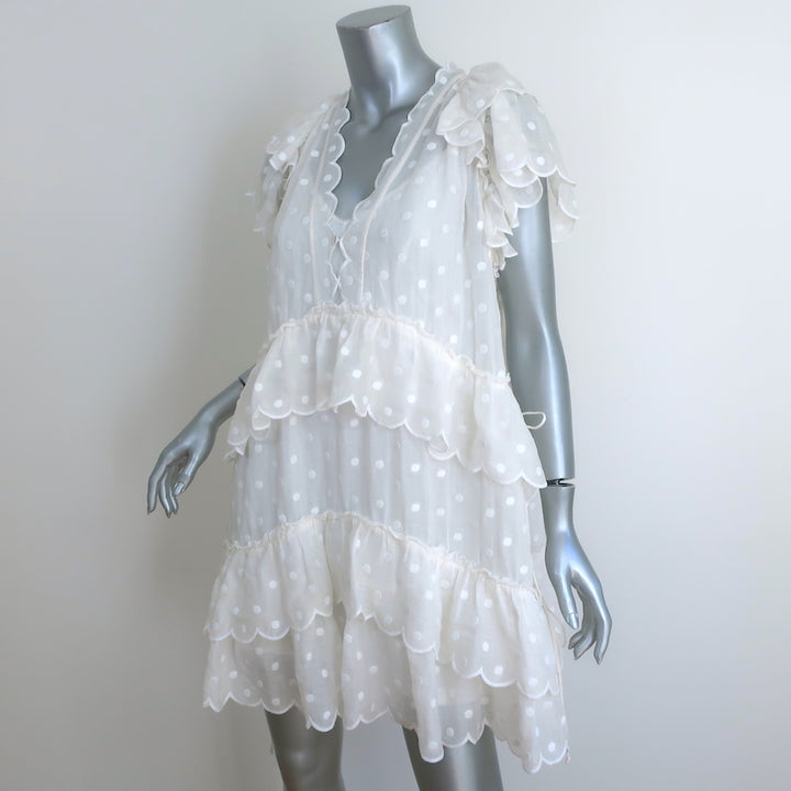 Zimmermann Ruffled Mini Dress Mae White Polka Dot Embroidered Ramie Size 1