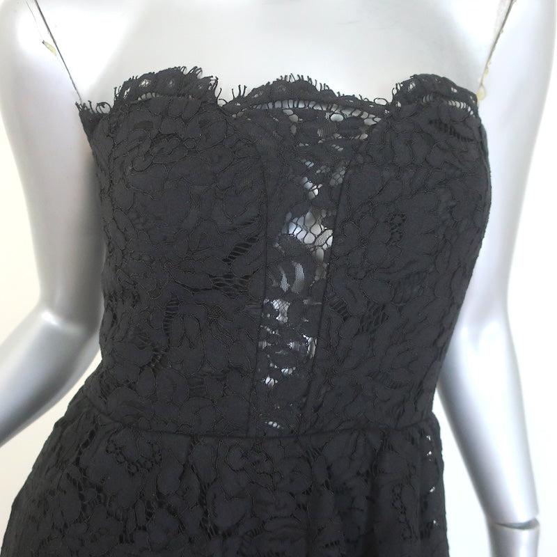 Milly Lace Cascade Gown Black Size 6 Strapless Maxi Dress NEW