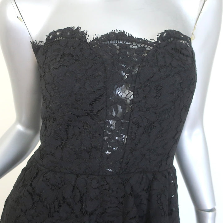Milly Lace Cascade Gown Black Size 6 Strapless Maxi Dress NEW
