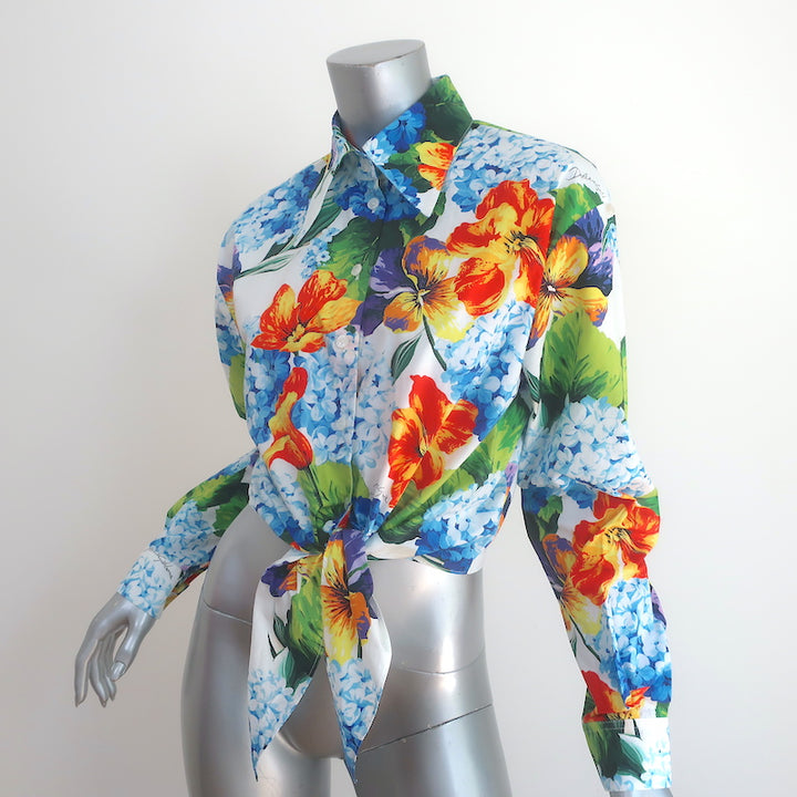 Dolce &amp; Gabbana Cropped Tie-Front Shirt Hydrangea Print Cotton Size 42