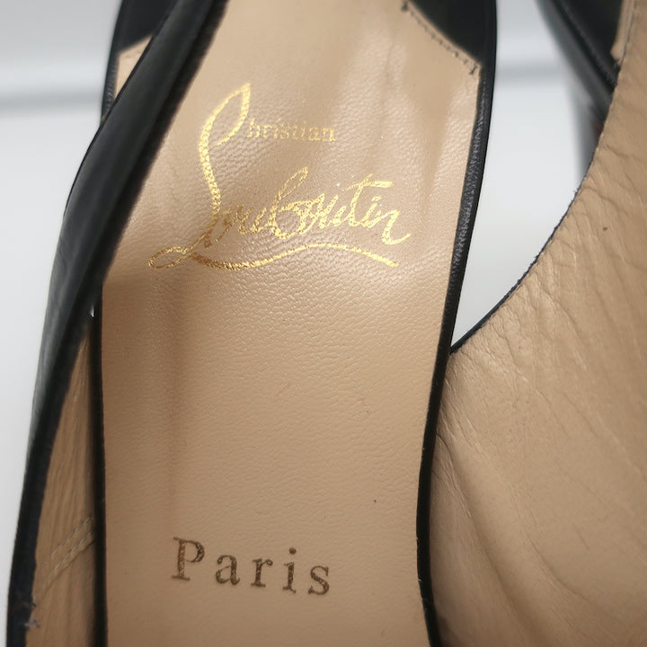 Christian Louboutin No Prive Peep Toe Slingback Pumps Black Leather Size 38.5