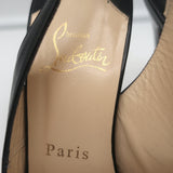Christian Louboutin No Prive Peep Toe Slingback Pumps Black Leather Size 38.5