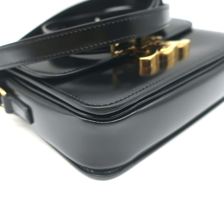 Celine Teen Triomphe Bag Black Shiny Calfskin Leather Crossbody NEW