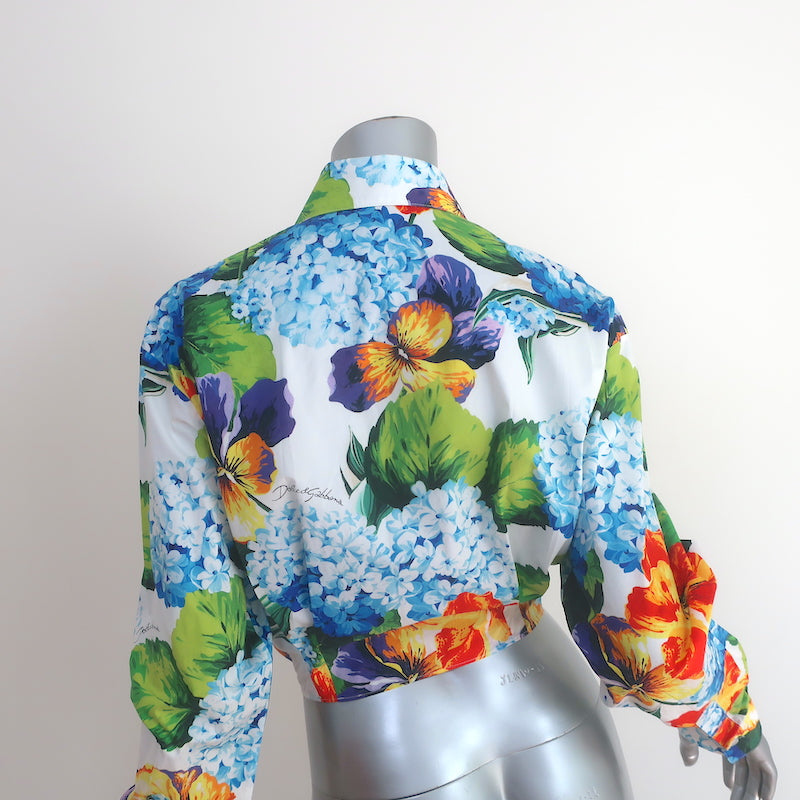 Dolce &amp; Gabbana Cropped Tie-Front Shirt Hydrangea Print Cotton Size 42