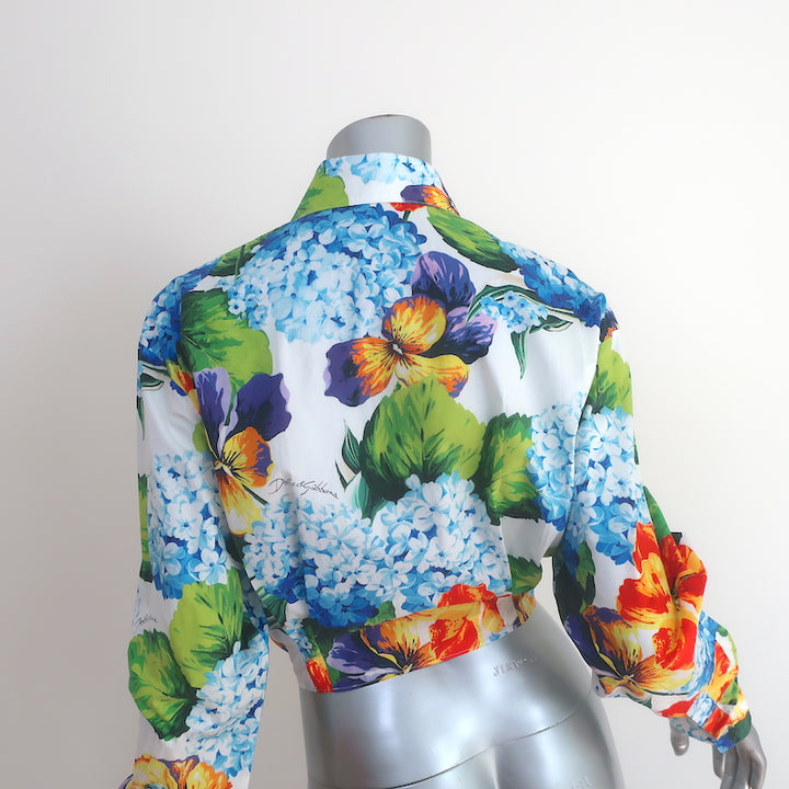 Dolce &amp; Gabbana Cropped Tie-Front Shirt Hydrangea Print Cotton Size 42