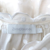 Zimmermann Ruffled Mini Dress Mae White Polka Dot Embroidered Ramie Size 1