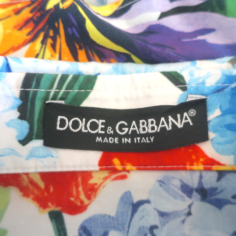 Dolce &amp; Gabbana Cropped Tie-Front Shirt Hydrangea Print Cotton Size 42