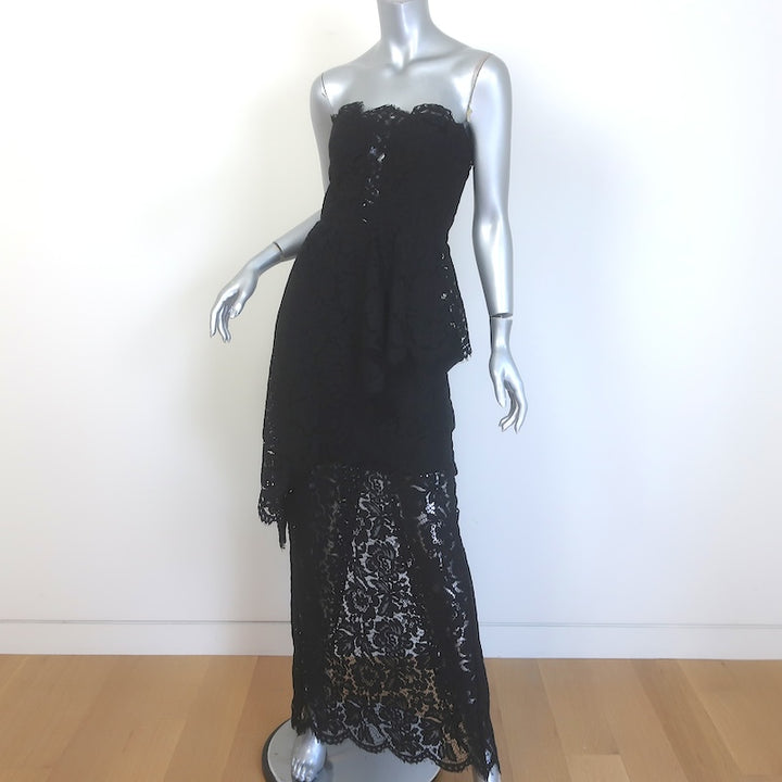 Milly Lace Cascade Gown Black Size 6 Strapless Maxi Dress NEW