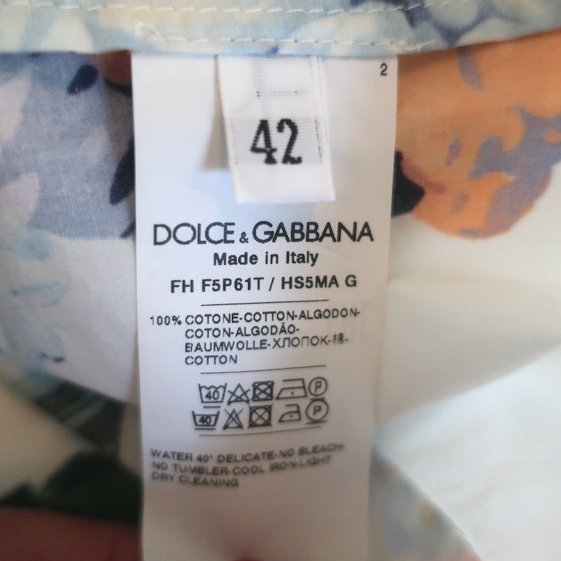 Dolce &amp; Gabbana Cropped Tie-Front Shirt Hydrangea Print Cotton Size 42