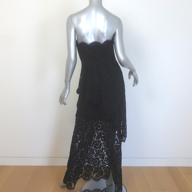Milly Lace Cascade Gown Black Size 6 Strapless Maxi Dress NEW