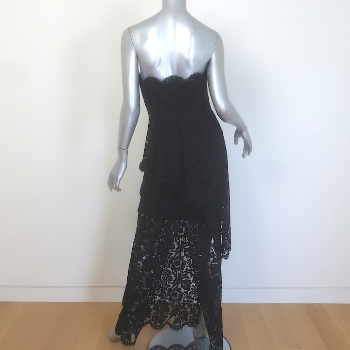 Milly Lace Cascade Gown Black Size 6 Strapless Maxi Dress NEW
