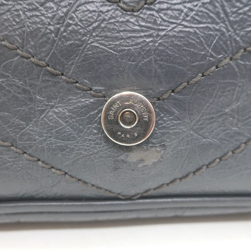 Saint Laurent Niki Wallet on Chain Dark Gray Matelasse Leather Mini Crossbody