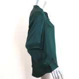 L'Agence Bianca Blouse Emerald Silk Satin Size Large Long Sleeve Top