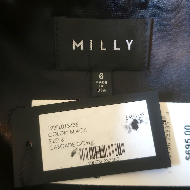 Milly Lace Cascade Gown Black Size 6 Strapless Maxi Dress NEW