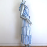 MISA Aleja Ruffled Bib Tiered Midi Dress Blue & White Stripe Size Extra Small