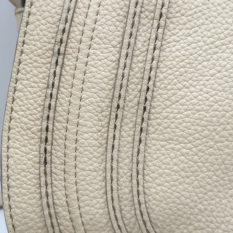 Chloe Marcie Medium Saddle Bag Cream Grained Leather Crossbody