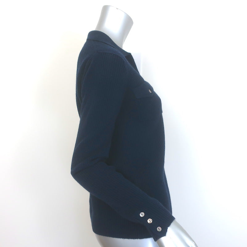 Minnie Rose Ribbed Cashmere Collared Cardigan Navy Size Extra Small NEW