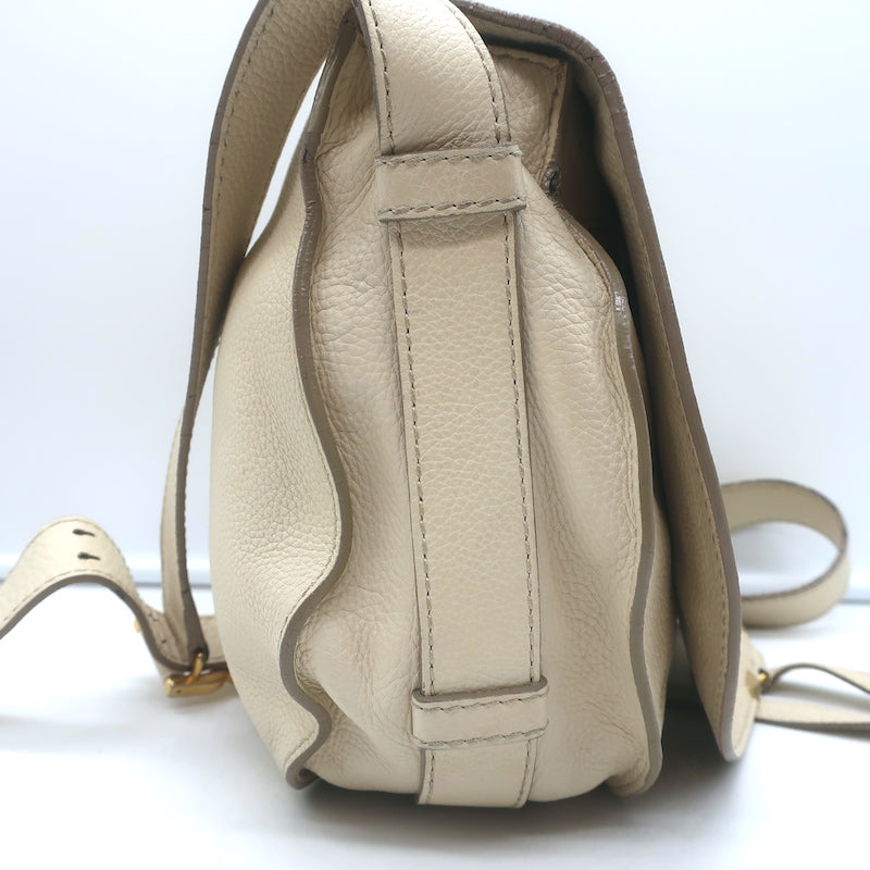 Chloe Marcie Medium Saddle Bag Cream Grained Leather Crossbody