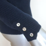 Minnie Rose Ribbed Cashmere Collared Cardigan Navy Size Extra Small NEW