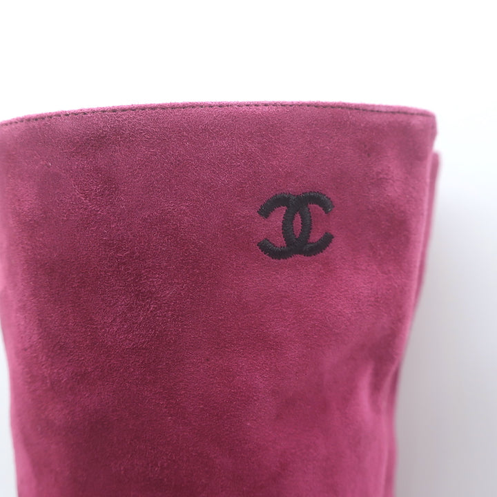 Chanel Gabrielle Cap Toe Boots Fuchsia Suede &amp; Black Satin Size 37