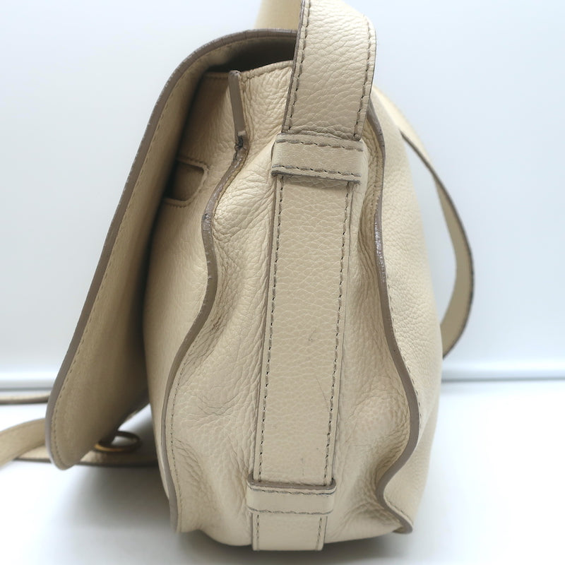 Chloe Marcie Medium Saddle Bag Cream Grained Leather Crossbody