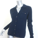 Minnie Rose Ribbed Cashmere Collared Cardigan Navy Size Extra Small NEW