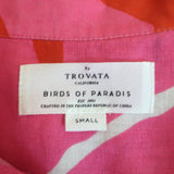 Trovata Birds of Paradis Margot Camp Shirt Pink Printed Linen Size Small