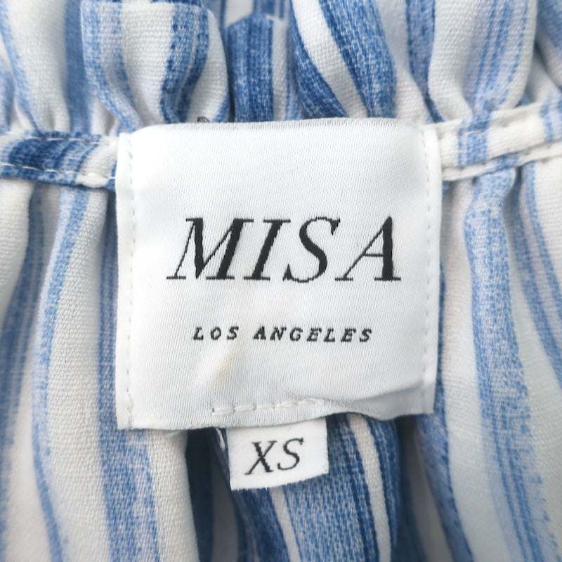 MISA Aleja Ruffled Bib Tiered Midi Dress Blue &amp; White Stripe Size Extra Small