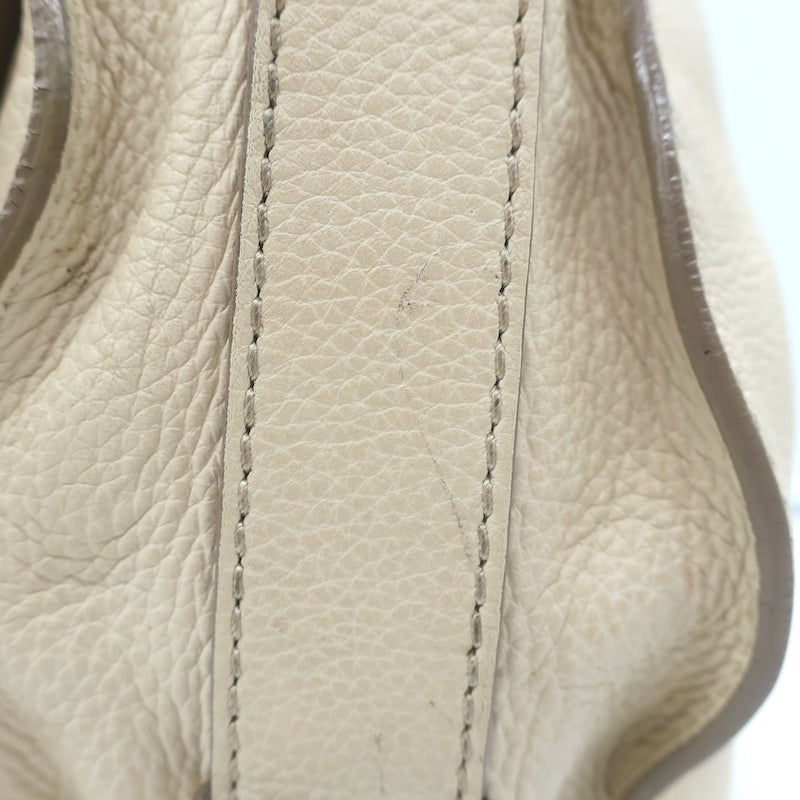 Chloe Marcie Medium Saddle Bag Cream Grained Leather Crossbody