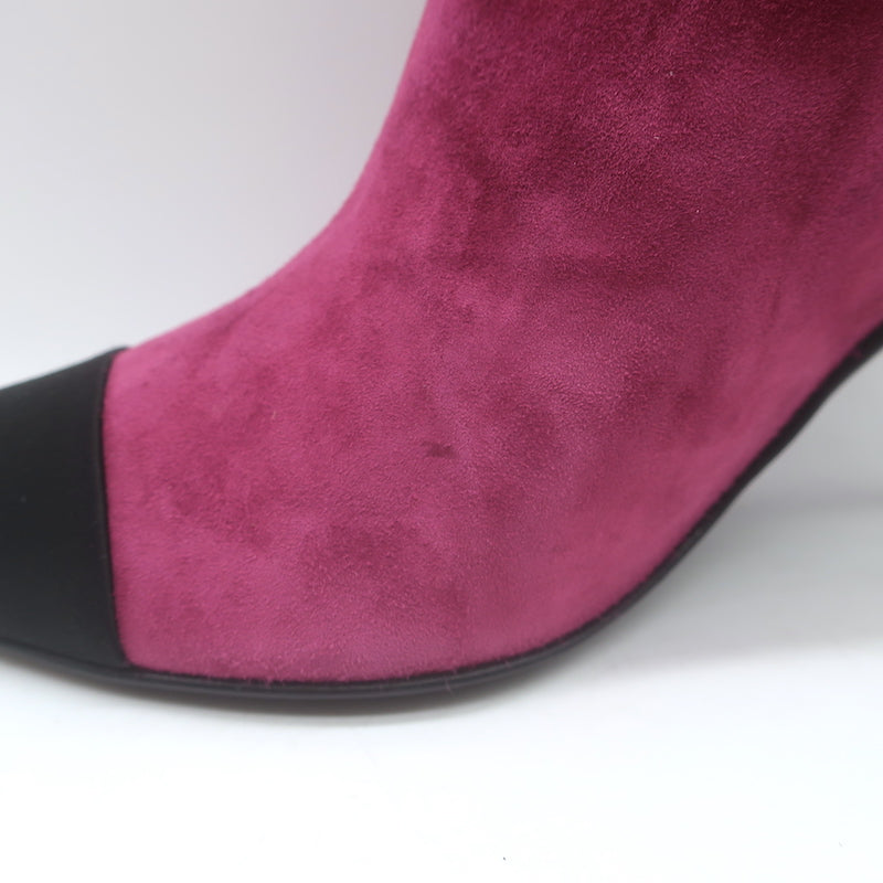 Chanel Gabrielle Cap Toe Boots Fuchsia Suede &amp; Black Satin Size 37