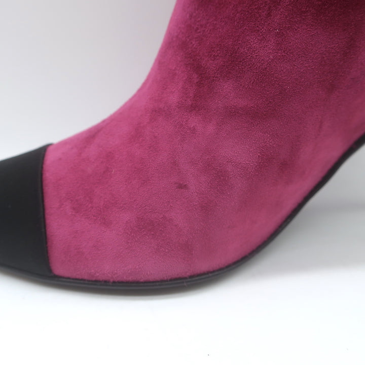 Chanel Gabrielle Cap Toe Boots Fuchsia Suede &amp; Black Satin Size 37
