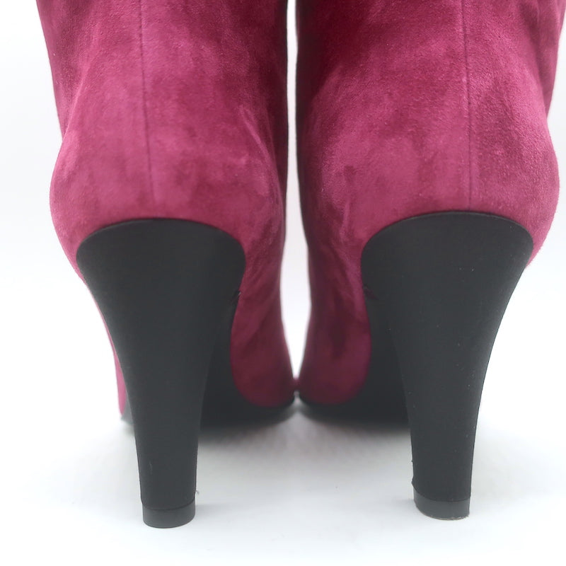 Chanel Gabrielle Cap Toe Boots Fuchsia Suede &amp; Black Satin Size 37