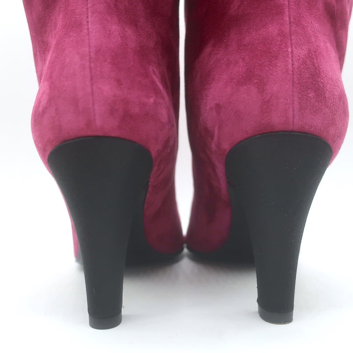 Chanel Gabrielle Cap Toe Boots Fuchsia Suede &amp; Black Satin Size 37